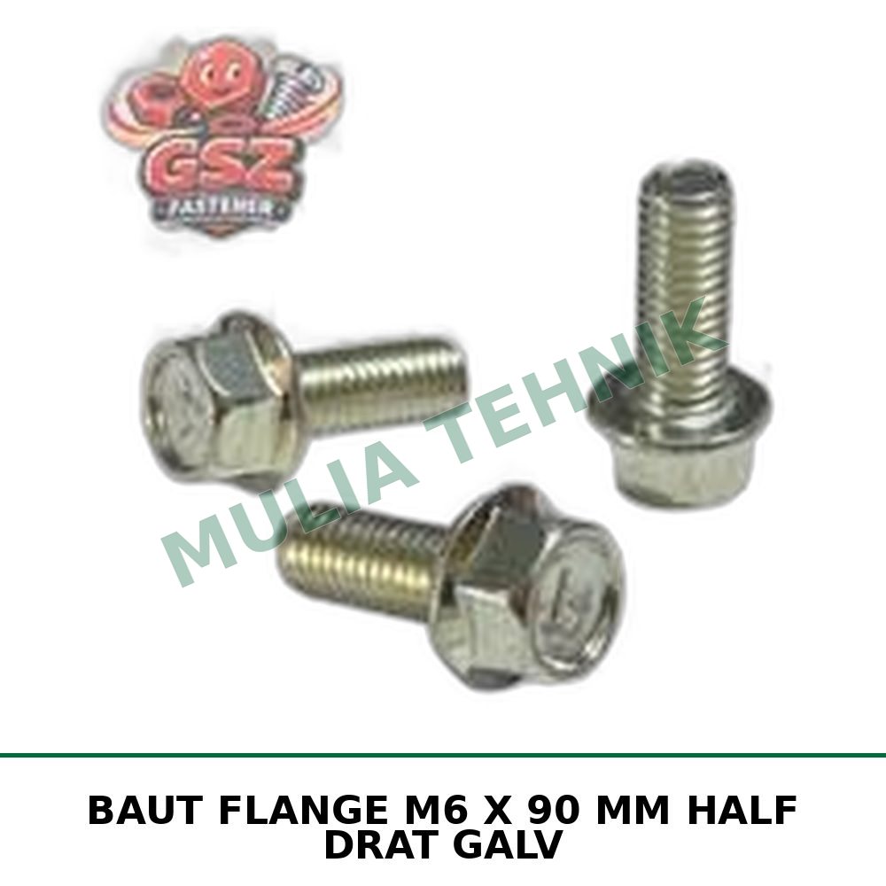 BAUT FLANGE M6 X 90 MM HALF DRAT GALV