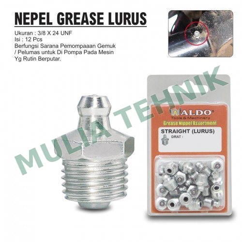 NEPPLE GREASE LURUS 3/8" X 24 UNF @ 12 PCS ALDO