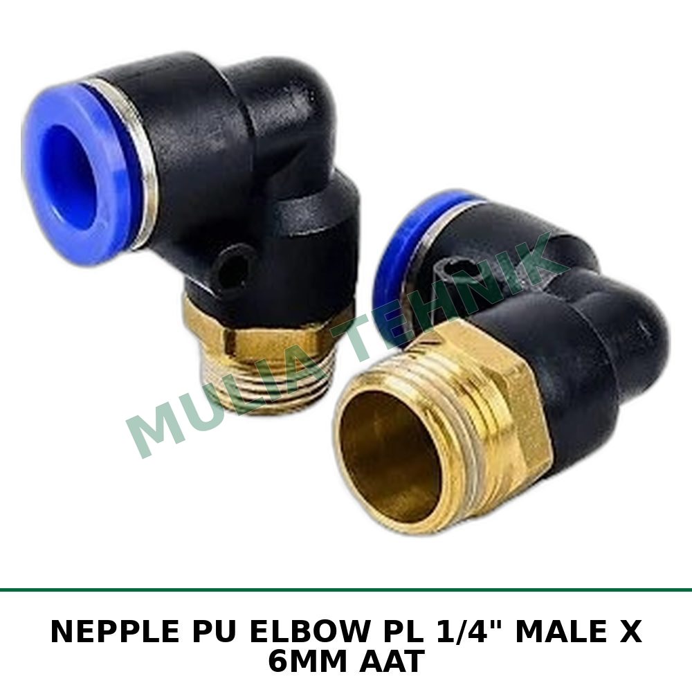 NEPPLE PU ELBOW PL 1/4" MALE X 6MM AAT