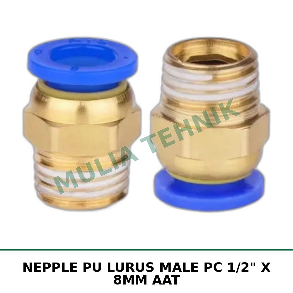 NEPPLE PU LURUS MALE PC 1/2" X 8MM AAT