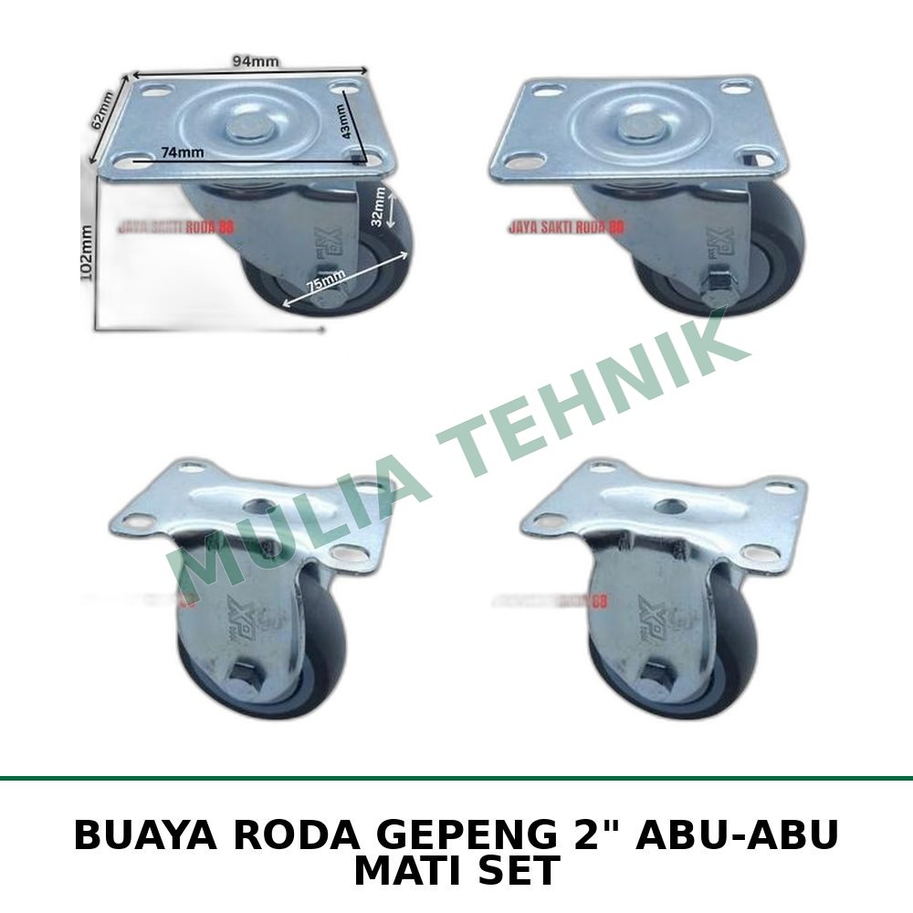 BUAYA RODA GEPENG 2" ABU-ABU MATI SET
