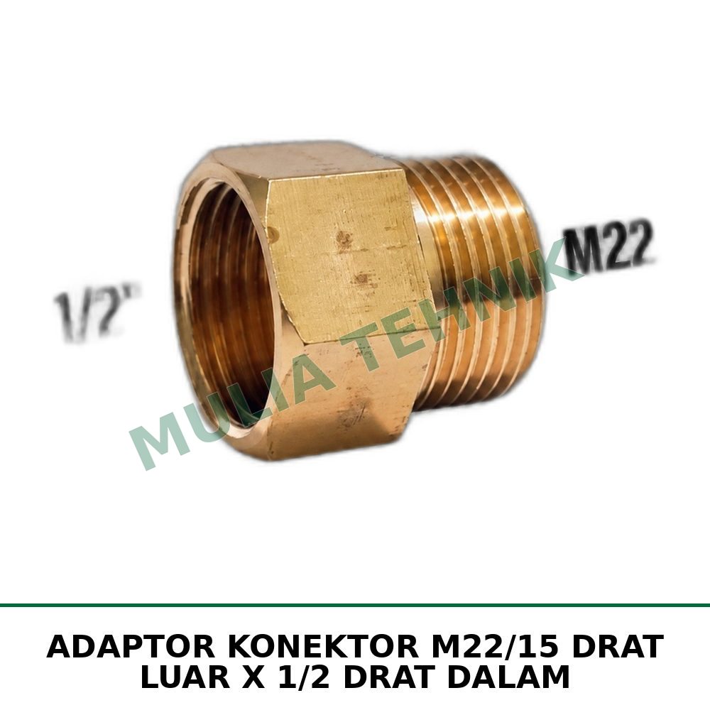 ADAPTOR KONEKTOR M22/15 DRAT LUAR X 1/2 DRAT DALAM