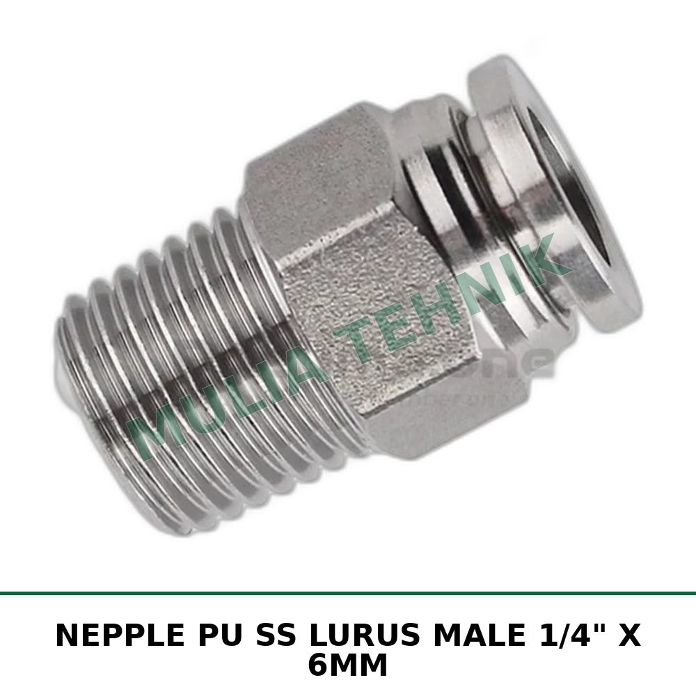 NEPPLE PU SS LURUS MALE 1/4" X 6MM