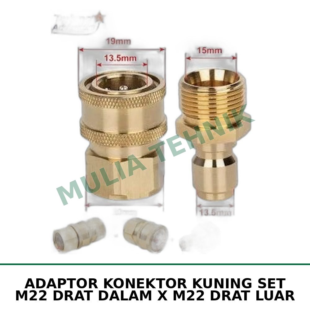 ADAPTOR KONEKTOR KUNING SET M22 DRAT DALAM X M22 DRAT LUAR