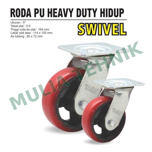 RODA PU MERAH HEAVY DUTY HIDUP 5" ALDO