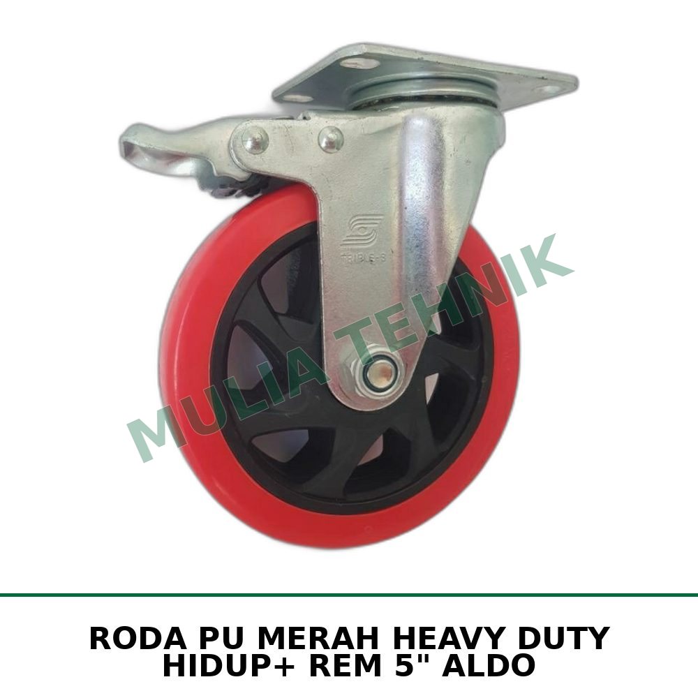 RODA PU MERAH HEAVY DUTY HIDUP+ REM 5" ALDO